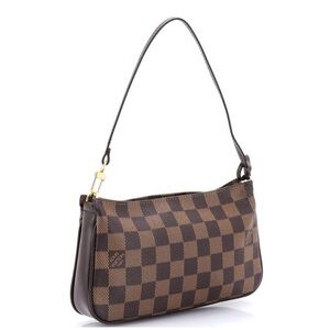 Auth Louis Vuitton Navona Damier Pouchette accessories Brown mini Bag canvas
